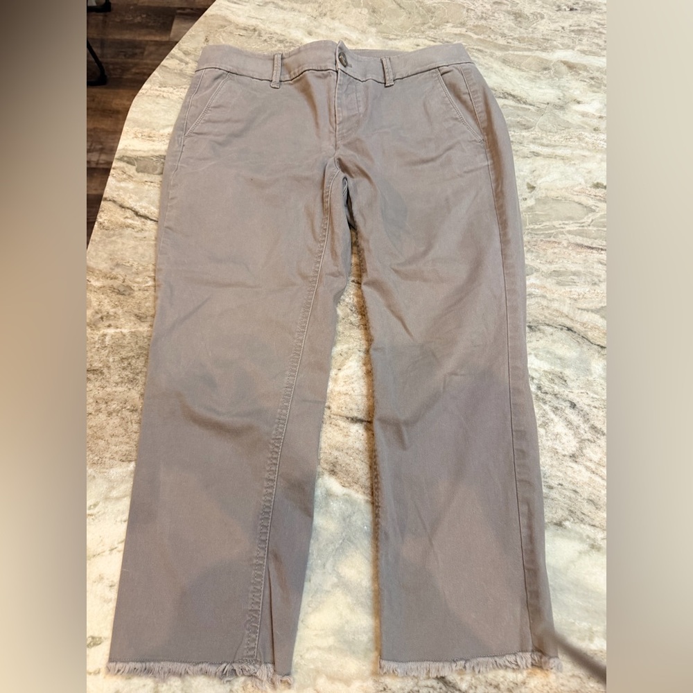 Loft Girlfriend Chino Pants 8p Petite Taupe Cropped Raw Hem